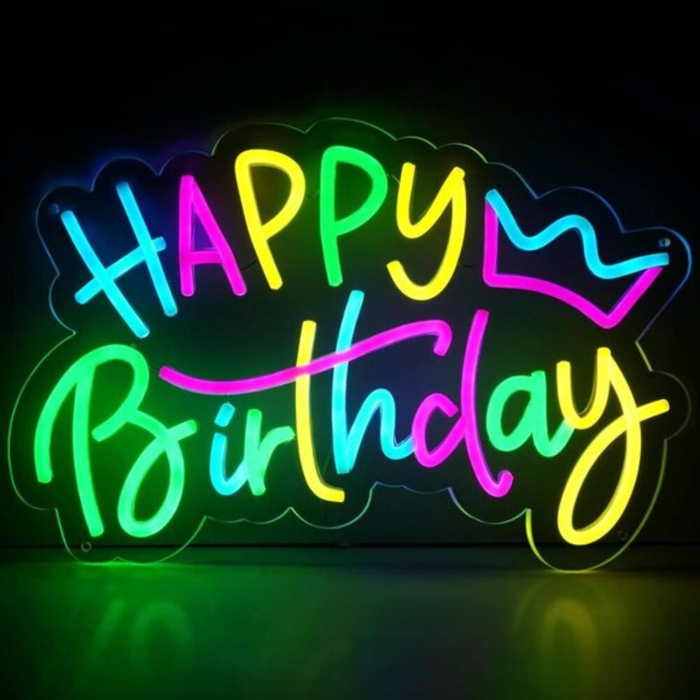 New Happy Birthday Neon Sign, Colorful USB LED Light for Party & Wall Decor